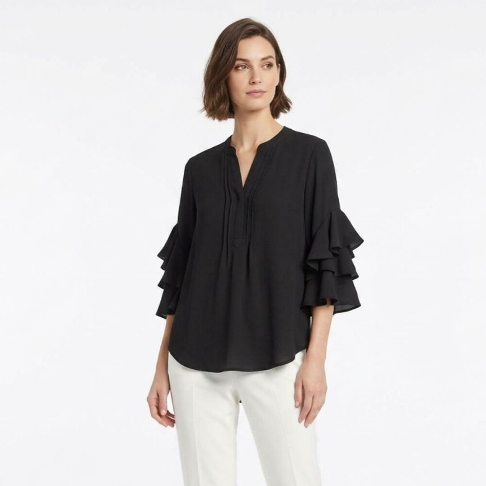 Vince Camuto Black Tiered Ruffle Sleeve Blouse - Size M‎